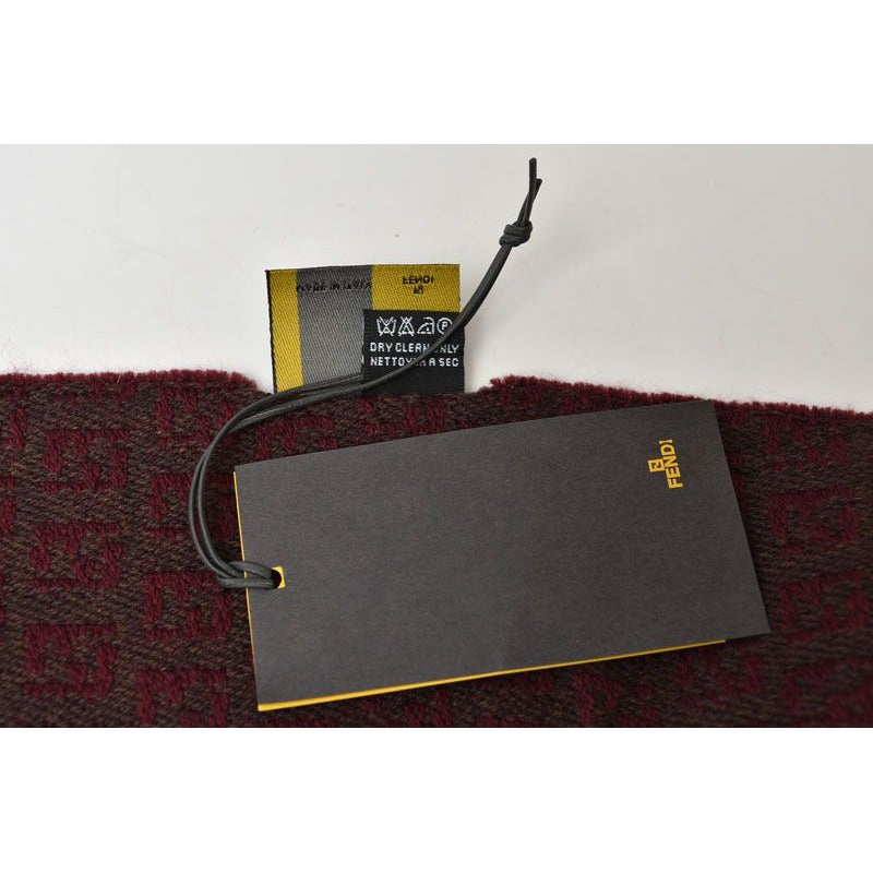 Fendi Muffler Winter Scarf 100% Wool FF Logo Burgundy — view 6