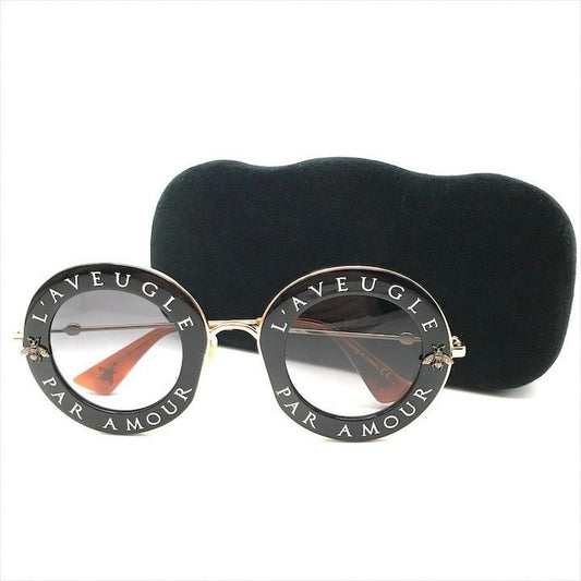 Gucci L'aveugle Paramor Round Frame Sunglasses Eyewear Gold Black