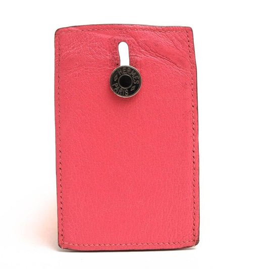 Hermes Card Holder Business Women Leather Pink