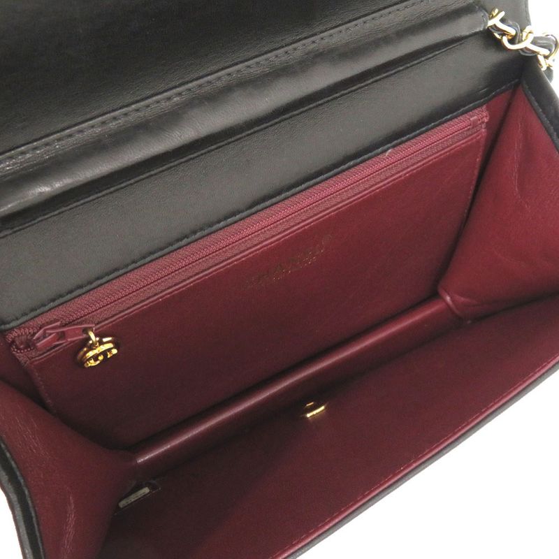 Chanel Matelasse Lambskin Black No 6 Gold Chain Shoulder Bag Lambskin Coco Mark
