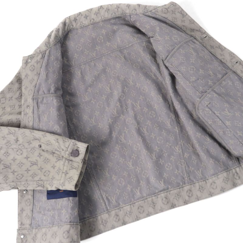Louis Vuitton 2021 Hha21w Logo Button Flap Pockets Monogram Denim Jacket Gray
