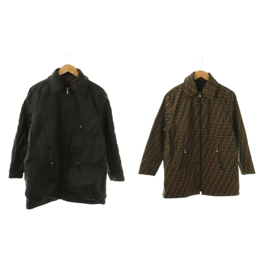 Fendi Zucca Pattern Reversible Coat Zip Up Black Brown Beige Charcoal