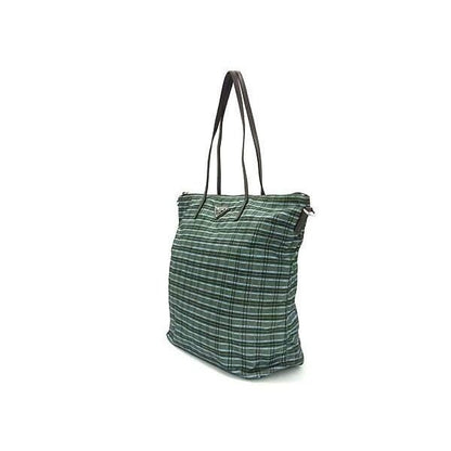 Prada Shoulder Bag Triangle Logo Green Brown Tessuto Nylon Check Pattern 2-Way — view 3
