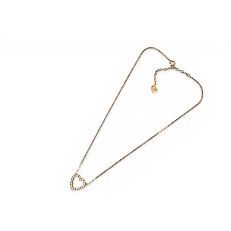 Dior Necklace Pendant Vintage Heart Motif Rhinestone Gold — view 3