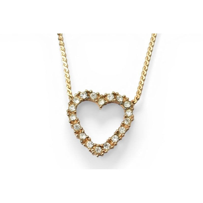 Dior Necklace Pendant Vintage Heart Motif Rhinestone Gold