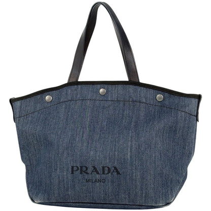 Prada Logo Tote Denim Navy