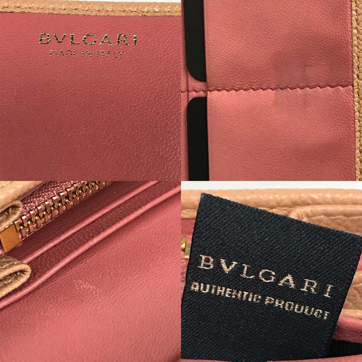 Bvlgari Bifold Long Wallet Bvlgari Bvlgari Leather 291025 Pink Beige