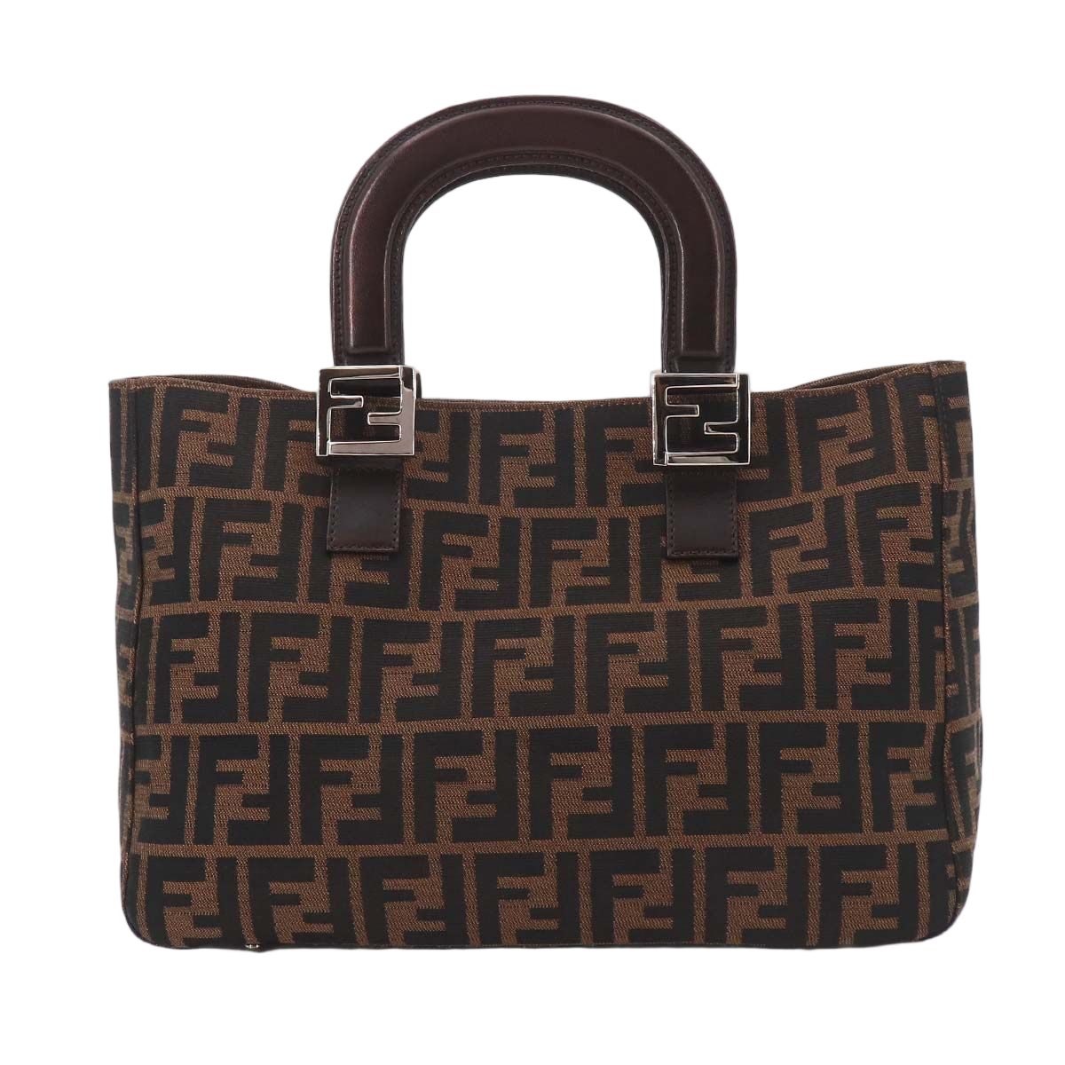 Fendi Zucca Hand Bag Canvas Leather Brown Black Vintage