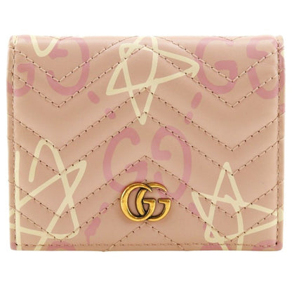 Gucci Compact Wallet GG Ghost Card Case 449421 Leather Pink Women's Bifold