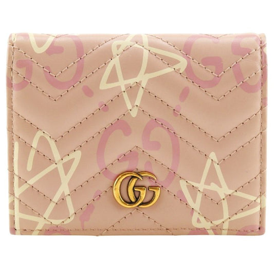 Gucci Compact Wallet GG Ghost Card Case 449421 Leather Pink Women's Bifold