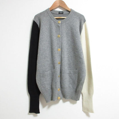 Chanel Vintage Black Bar Button Cashmere Knit Cardigan 3 Gray- Ivory