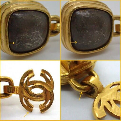 Chanel 97A Earrings Metal Gold Gray Stone Swing CC — view 4