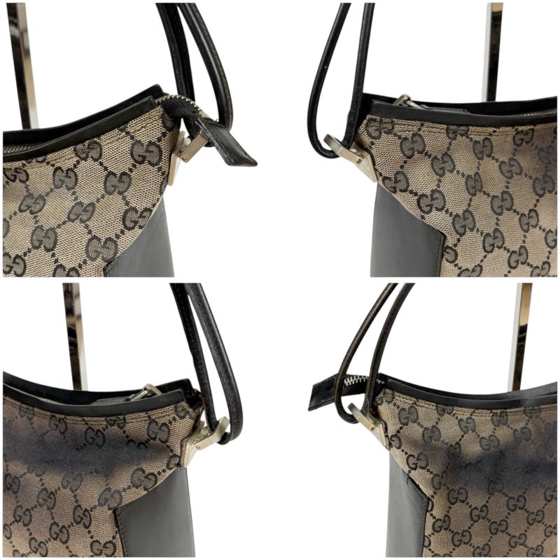 Gucci One Shoulder Bag GG Canvas Nylon Leather Dark Brown Hobo Soho