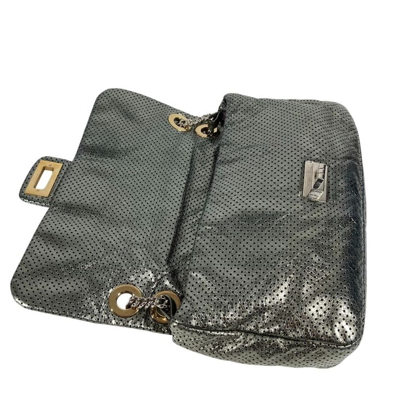 Chanel Shoulder Bag 255hardware Leather Metallic Grayish