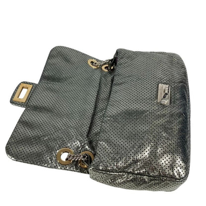Chanel Shoulder Bag 255hardware Leather Metallic Grayish