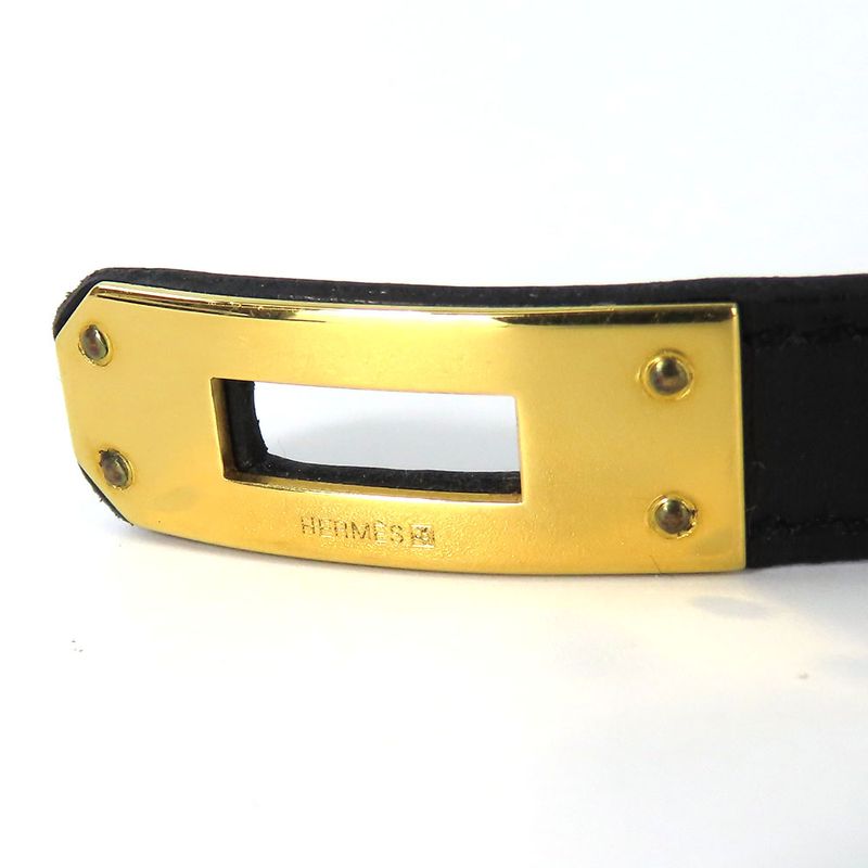 Hermes Bracelet Kelly Leather Metal Black Gold Hardware □I Engraved Accessories