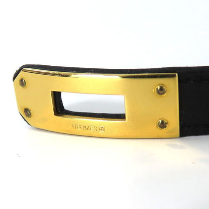 Hermes Bracelet Kelly Leather Metal Black Gold Hardware □I Engraved Accessories