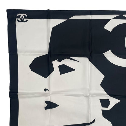 Chanel Silk Large Scarf CC Logo Mademoiselle White Black — view 3