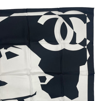 Chanel Silk Large Scarf CC Logo Mademoiselle White Black — view 4