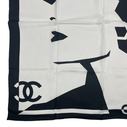 Chanel Silk Large Scarf CC Logo Mademoiselle White Black — view 5