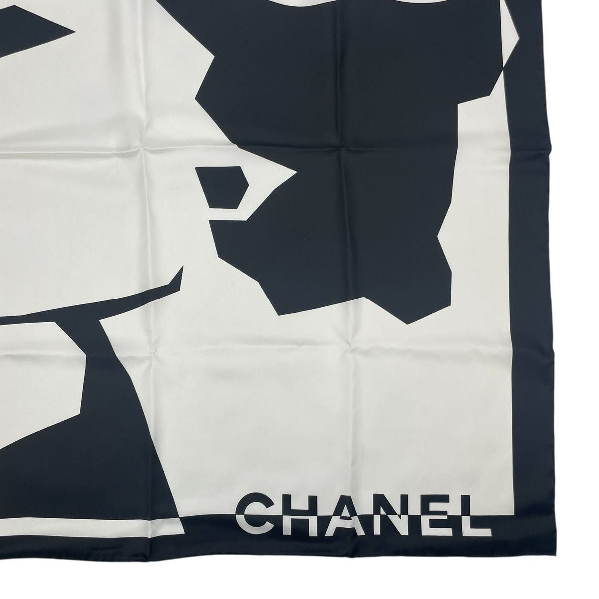 Chanel Silk Large Scarf CC Logo Mademoiselle White Black — view 6