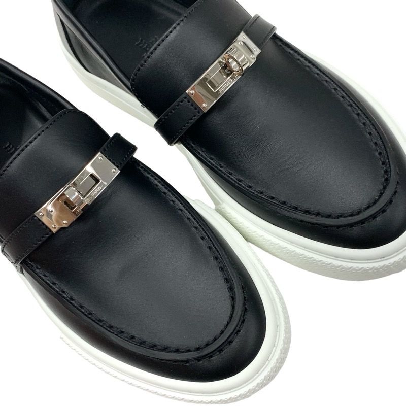 Hermes Game Sneakers Shoes Leather Black Silver Unused Slip-on Kelly Hardware