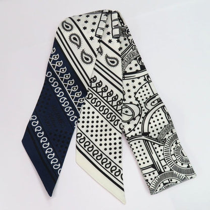 Hermes Twill Apron Lingle 062978s Blanc Marine Noir Black Silk Scarf