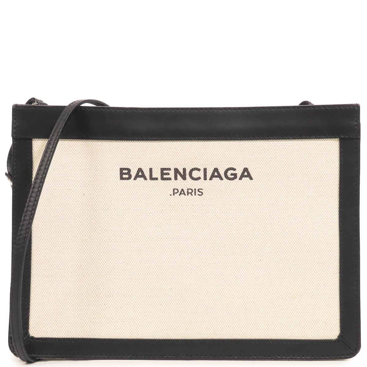 Balenciaga Navy Pochette Ivory Black Canvas Leather 2-Way Clutch