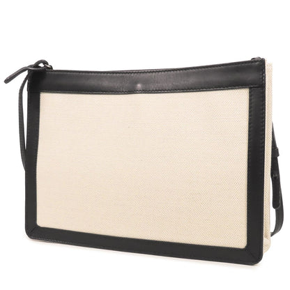 Balenciaga Navy Pochette Ivory Black Canvas Leather 2-Way Clutch — view 2