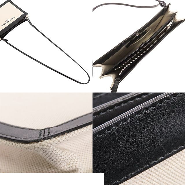 Balenciaga Navy Pochette Ivory Black Canvas Leather 2-Way Clutch — view 4