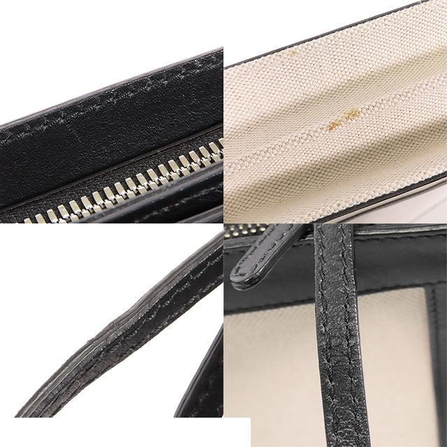 Balenciaga Navy Pochette Ivory Black Canvas Leather 2-Way Clutch — view 6
