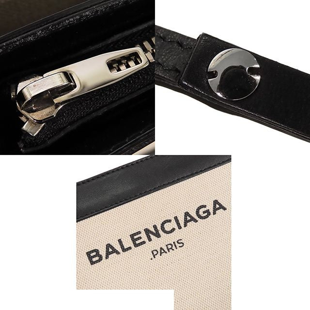 Balenciaga Navy Pochette Ivory Black Canvas Leather 2-Way Clutch — view 8