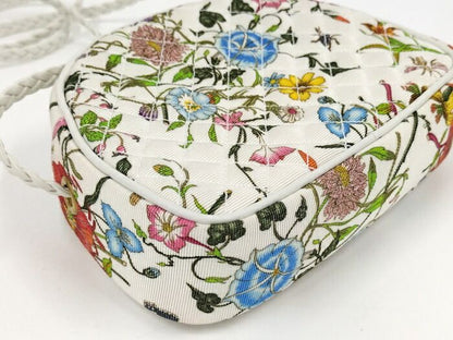 Gucci Flora Mini Shoulder Bag Horsebit Canvas Leather White Multicolor 534951