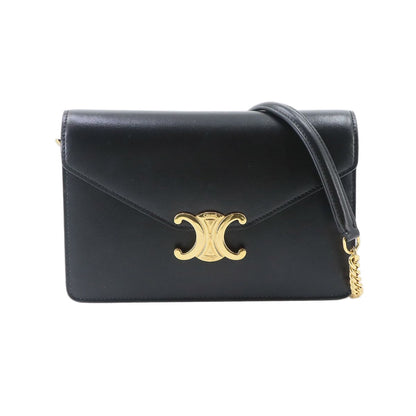 Celine Triomphe Chain Wallet Leather Black Gold Shoulder