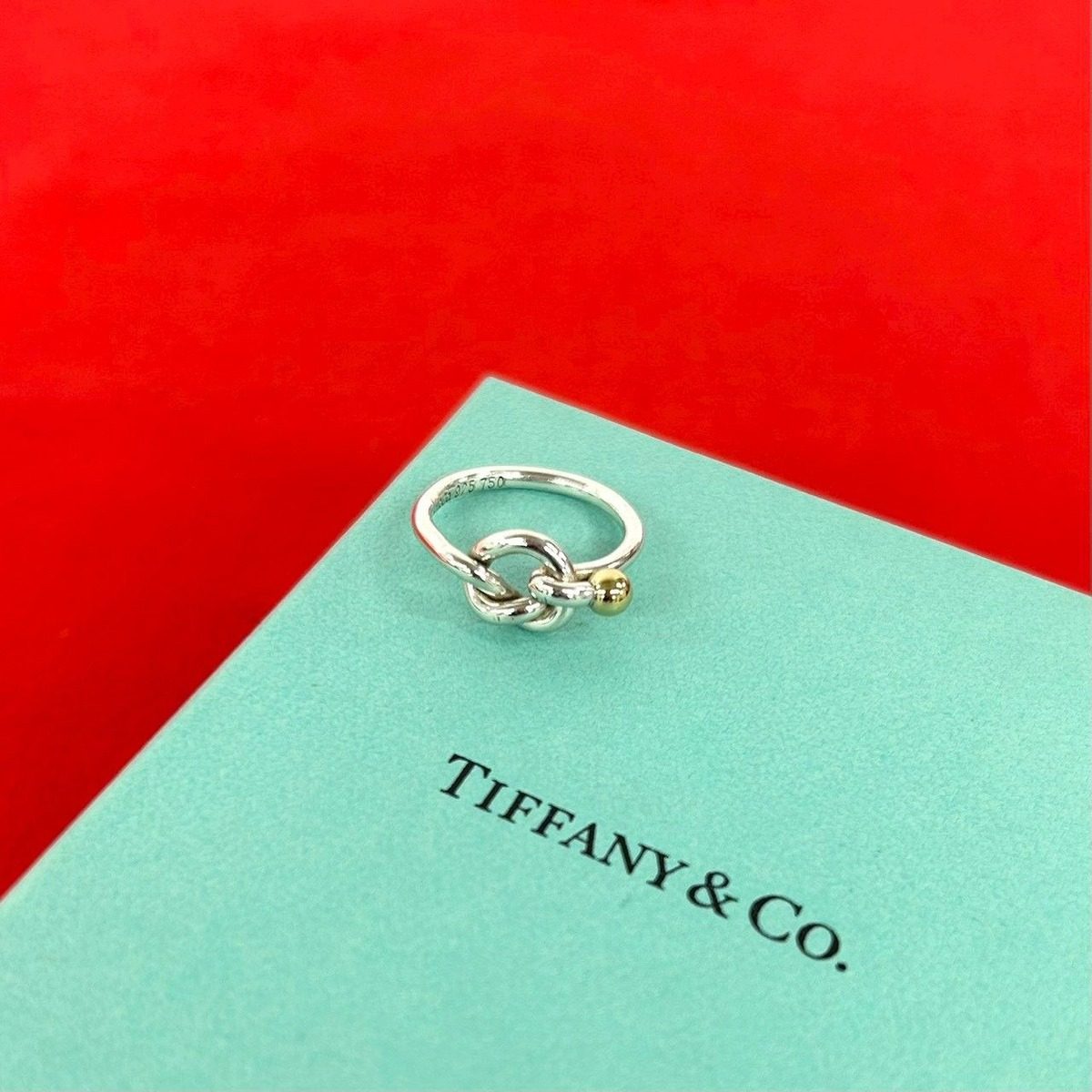 Tiffany & Co Love Knot Ring Hook Eye 18k Yellow Gold Silver