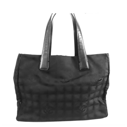 Chanel New Travel Line Tote Bag MM Black Gold Nylon Leather