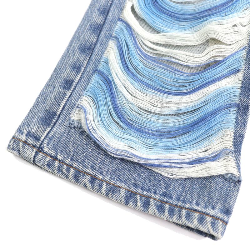 CHANEL P60217v46019 100% Cotton Coco Mark Button Damaged Tulle Cropped Denim