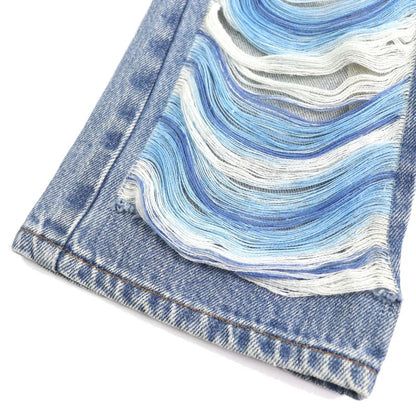 CHANEL P60217v46019 100% Cotton Coco Mark Button Damaged Tulle Cropped Denim