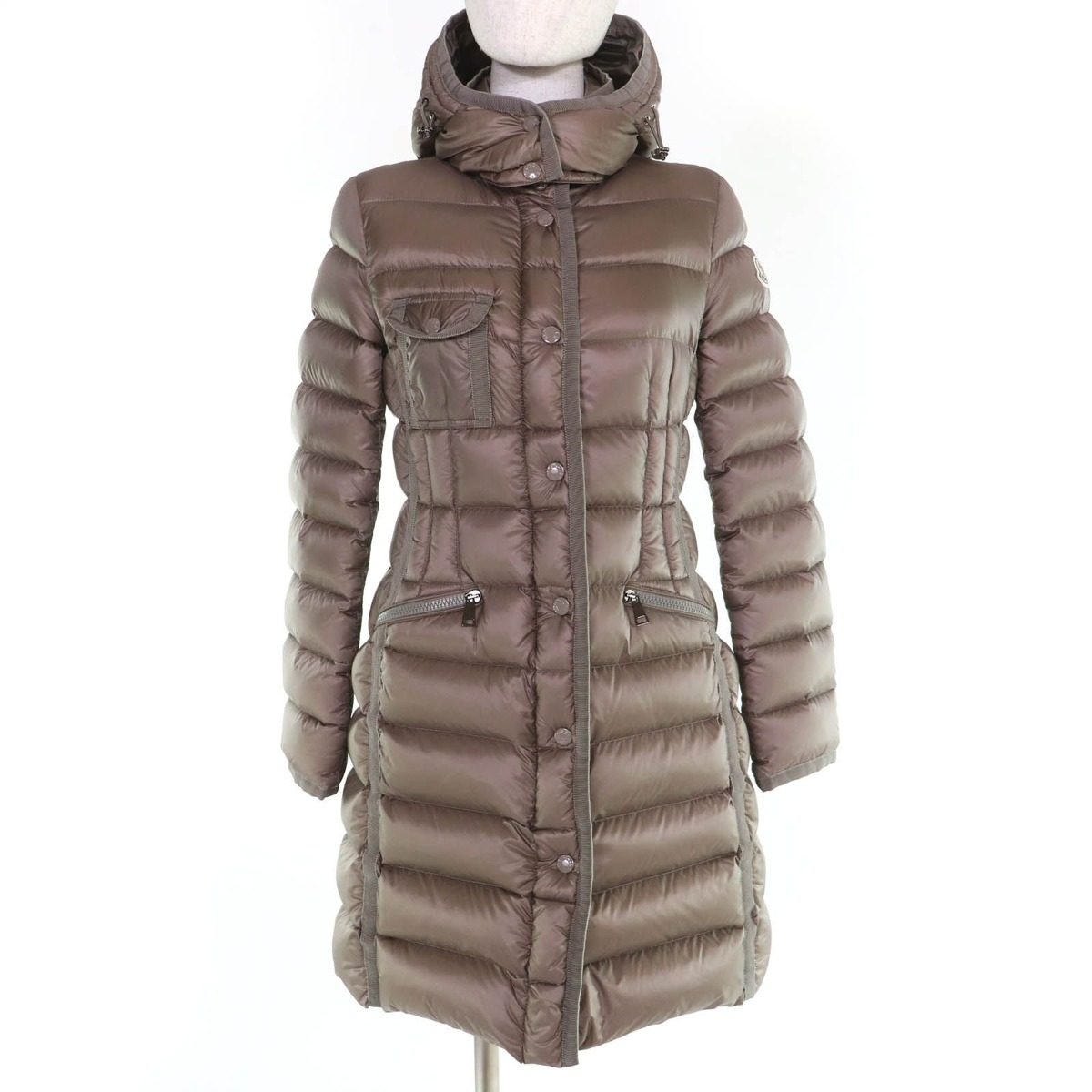 Moncler Hermine Logo Patch with Hood Down Coat Light Brown 0
