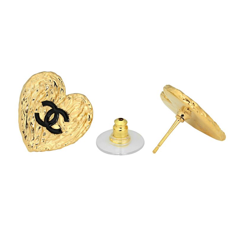 Chanel Earrings Heart Motif Earrings Gold/black