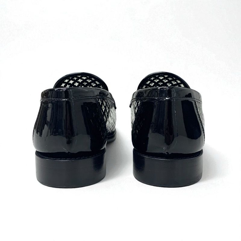 Louis Vuitton Chess Line Monogram Loafers Leather Shoes Patent Black Gold Logo