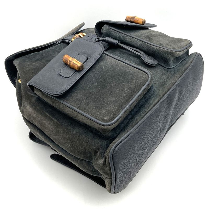 Gucci 003 2058 0016 Backpack Bamboo Suede Gray Daypack Suede Women