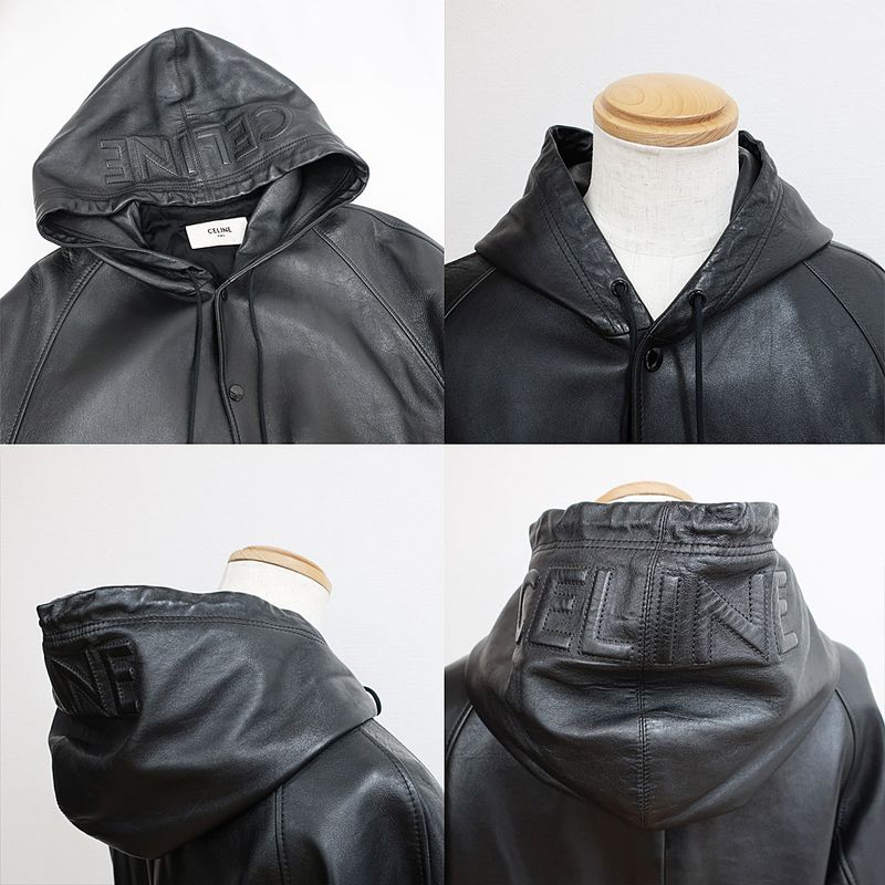 Celine Hooded Jacket Black Notation Size 44 Soft Lambskin Leather