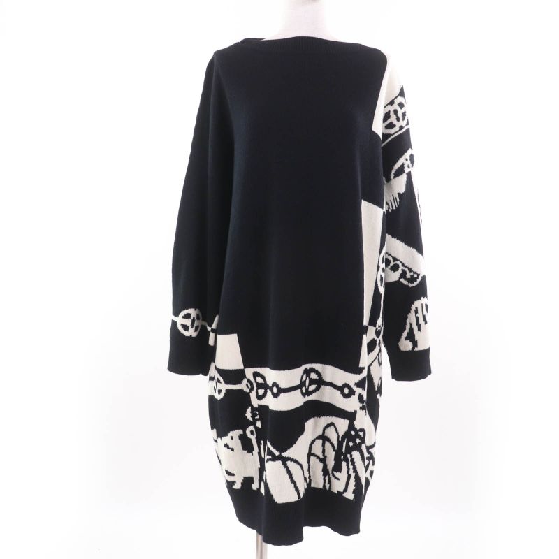 Hermes 2022 2e2506d2 Cliquetis 100% Cashmere Long Sleeve Knit Dress Black 40