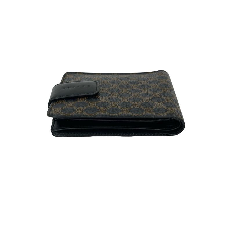 Celine Vintage Macadam Blason Triomphe Pattern Leather Bifold Wallet Mini