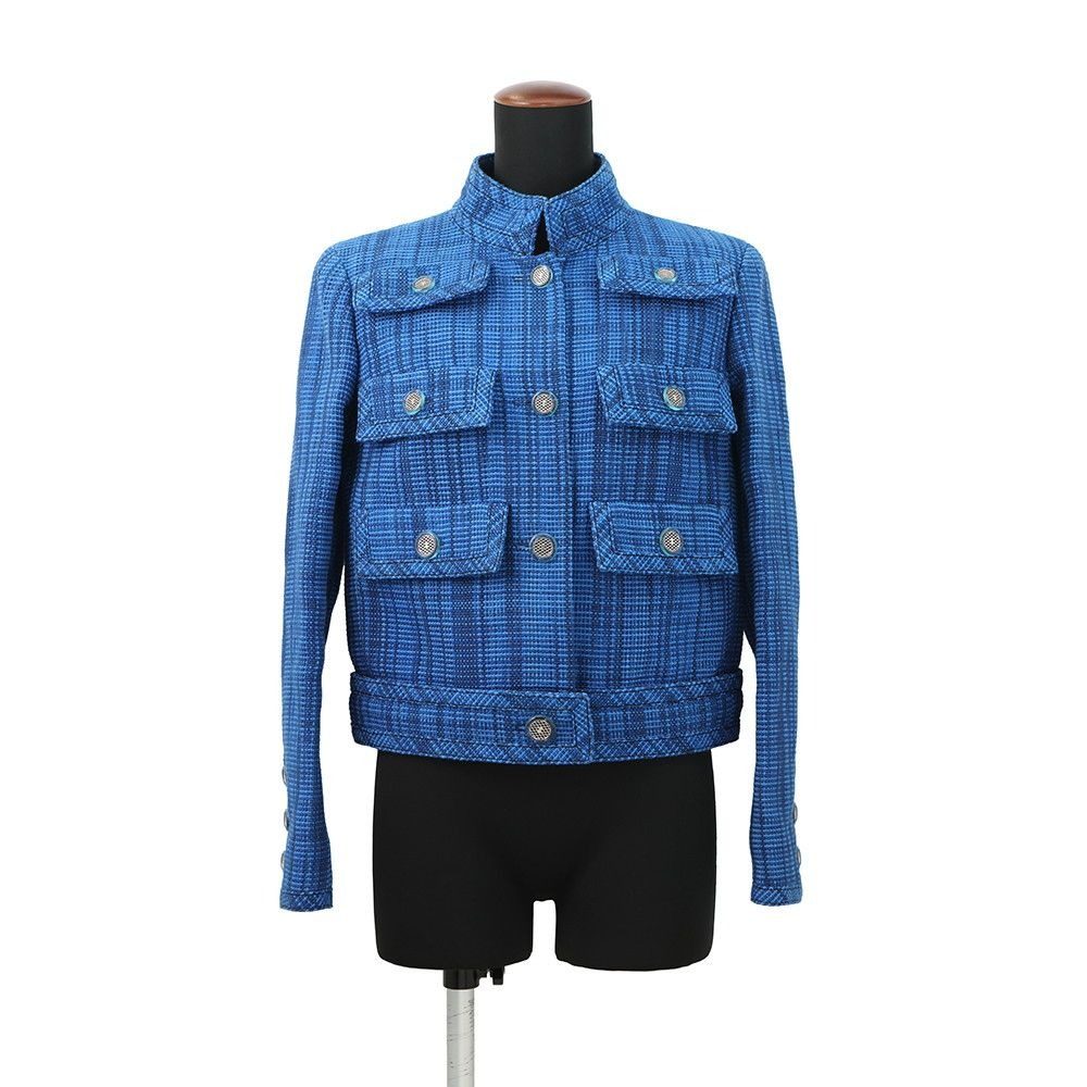 Chanel Jacket CC Logo Plaid Tweed 36 Resort Collection