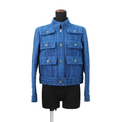 Chanel Jacket CC Logo Plaid Tweed 36 Resort Collection