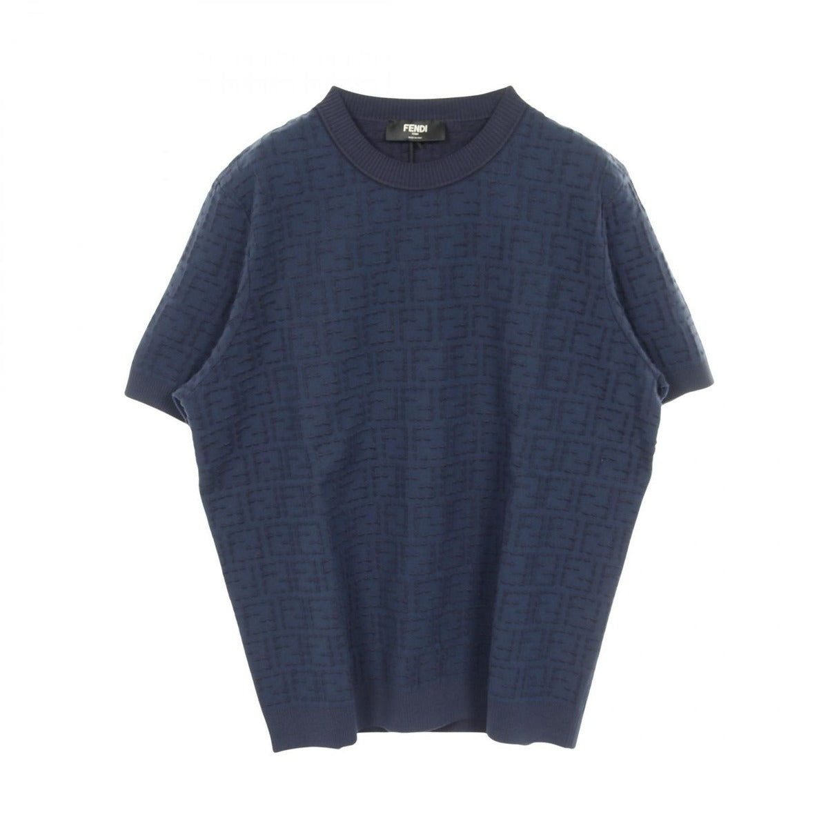 Fendi Knit Selleria Pullover Navy Cotton Short Sleeve Sweater