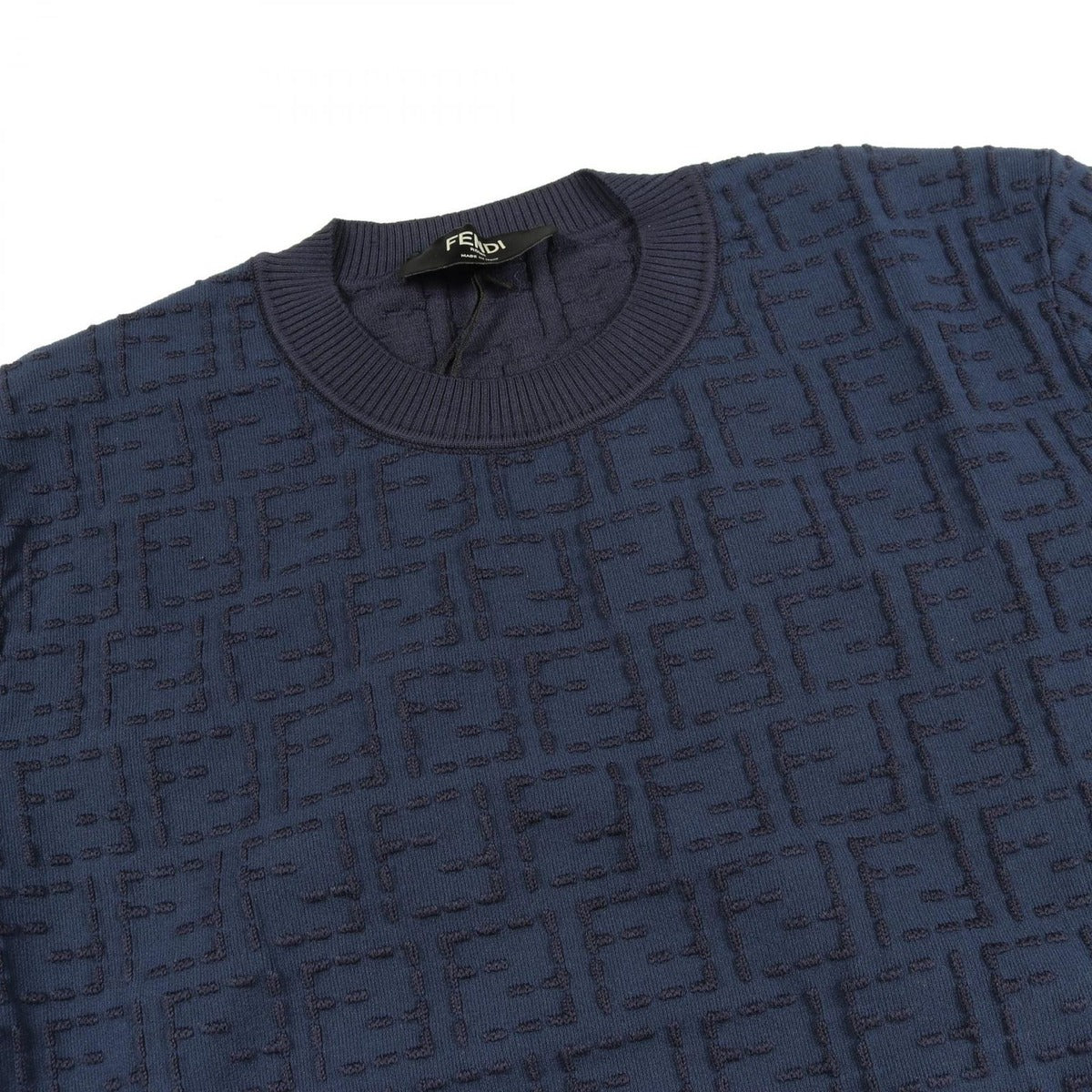Fendi Knit Selleria Pullover Navy Cotton Short Sleeve Sweater — view 6