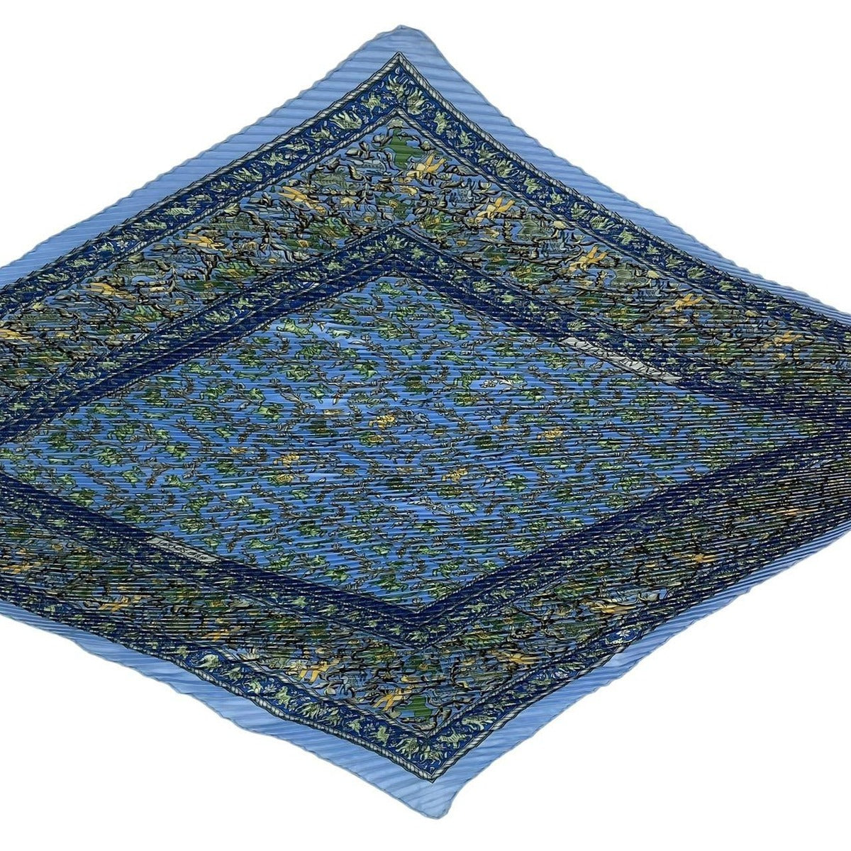 Hermes Scarf Pleated Silk Carre 90 Chasse en Inde Indian Hunting Blue — view 3